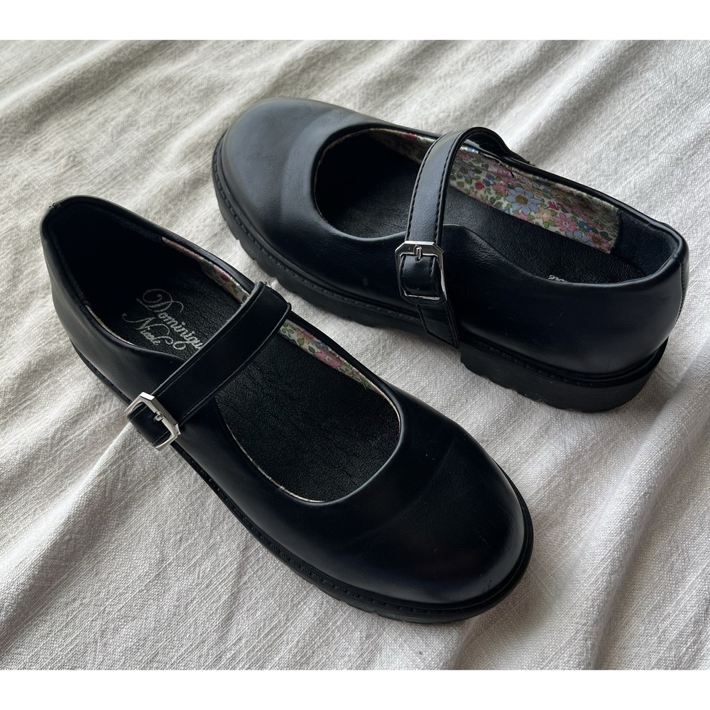 Dominique Nicole Girls Black Mary Jane Lug Sole Shoes Size 1 Youth Cute Clean